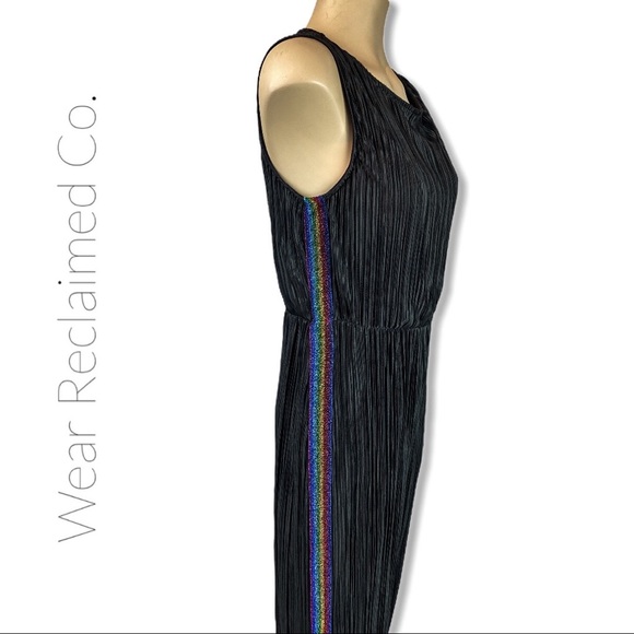 NWT Disco Retro Crinkle Black Sparkle Jumpsuit - Picture 5 of 10